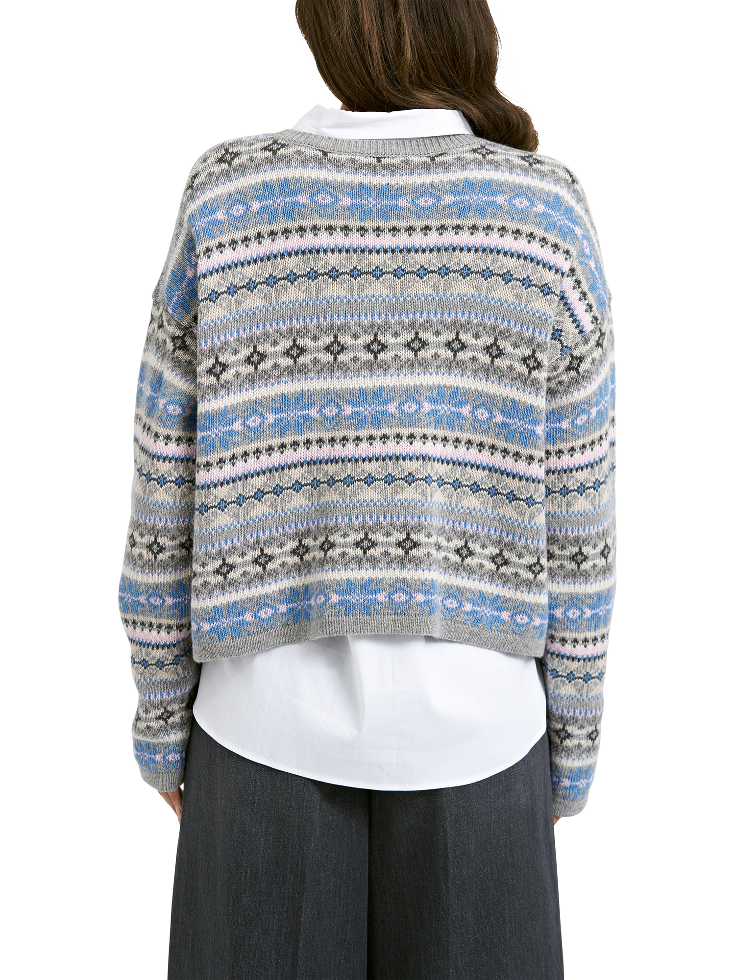 Product image 2 of 6, which shows Smith & Soul Jacquard Fair Isle Jumper, Grey/Multi, XS