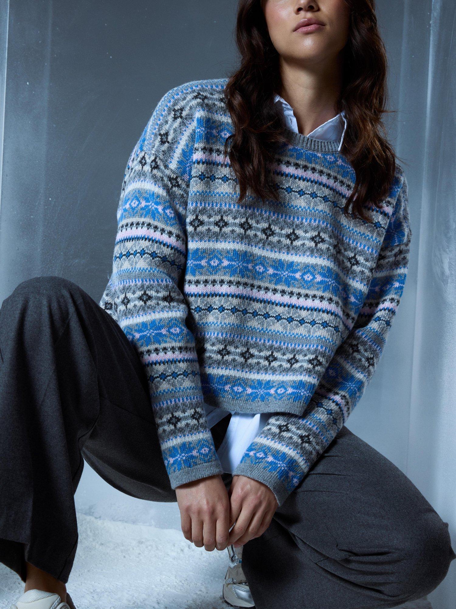 Product image 6 of 6, which shows Smith & Soul Jacquard Fair Isle Jumper, Grey/Multi, XS