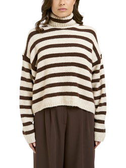 Smith & Soul Stripe Turtleneck Jumper, Chocolate/Cream, Chocolate/Cream