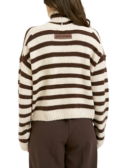 Smith & Soul Stripe Turtleneck Jumper, Chocolate/Cream - view 2, Chocolate/Cream