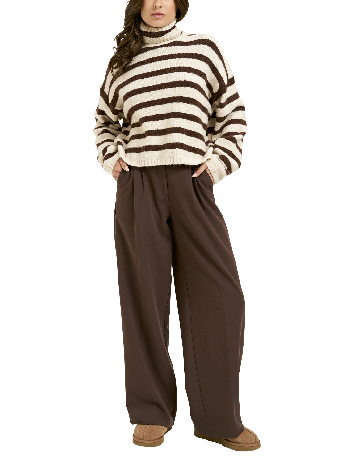 Product image 3 of 6, which shows Smith & Soul Stripe Turtleneck Jumper, Chocolate/Cream, XS