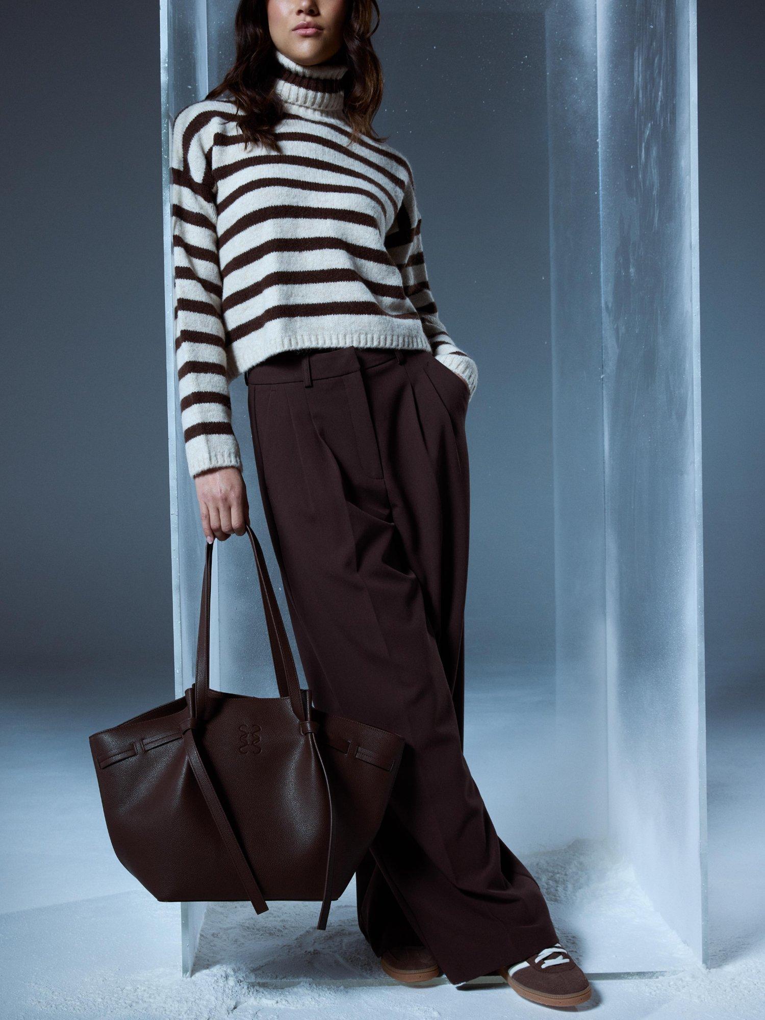 Product image 5 of 6, which shows Smith & Soul Stripe Turtleneck Jumper, Chocolate/Cream, XS