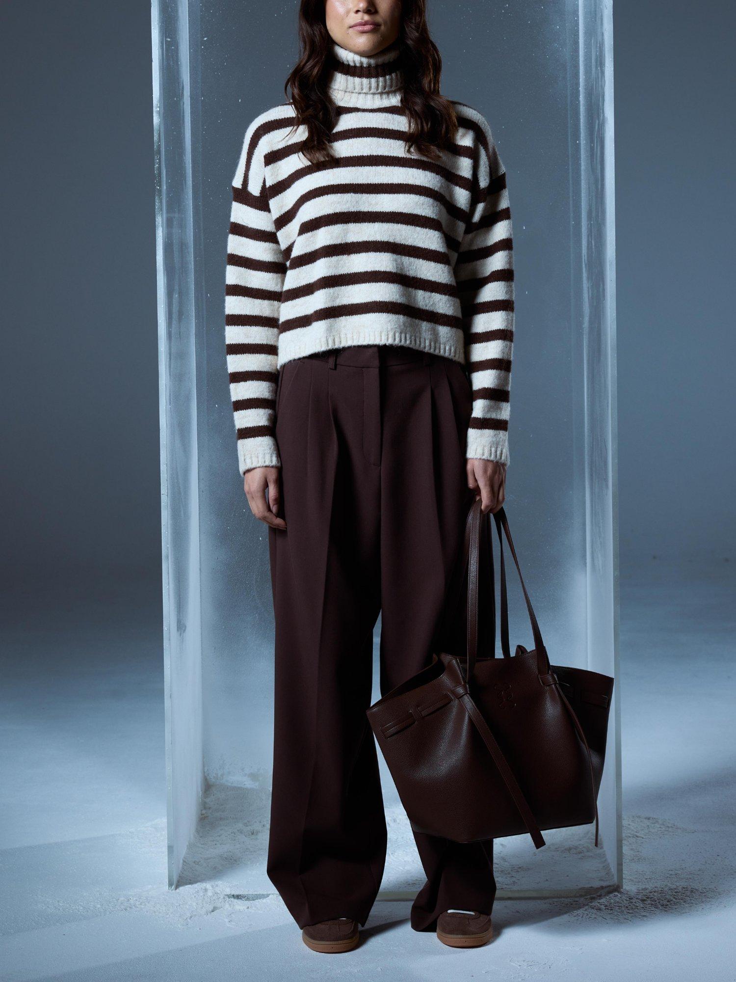 Product image 6 of 6, which shows Smith & Soul Stripe Turtleneck Jumper, Chocolate/Cream, XS