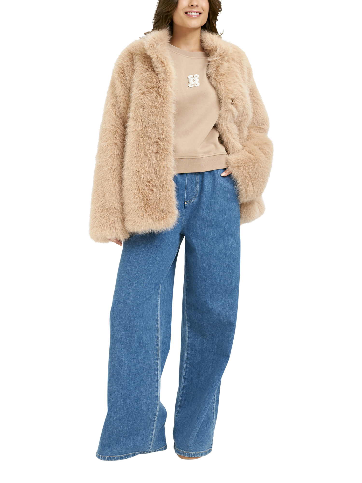 Product image 3 of 8, which shows Smith & Soul Regular Fit Faux Fur Jacket, Camel, XS