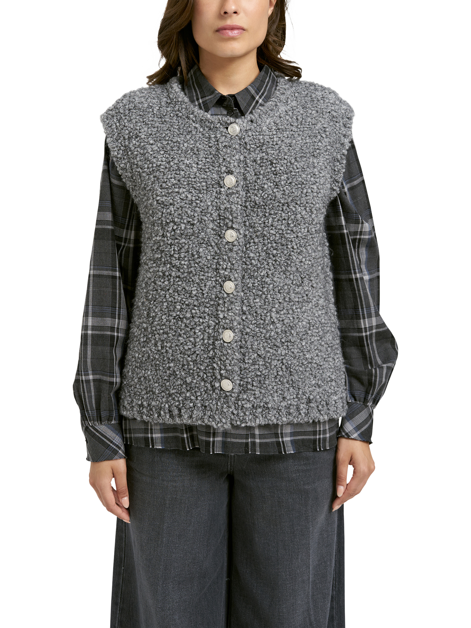 Product image 1 of 6, which shows Smith & Soul Boucle Knit Vest Top, Grey Melange, S-M