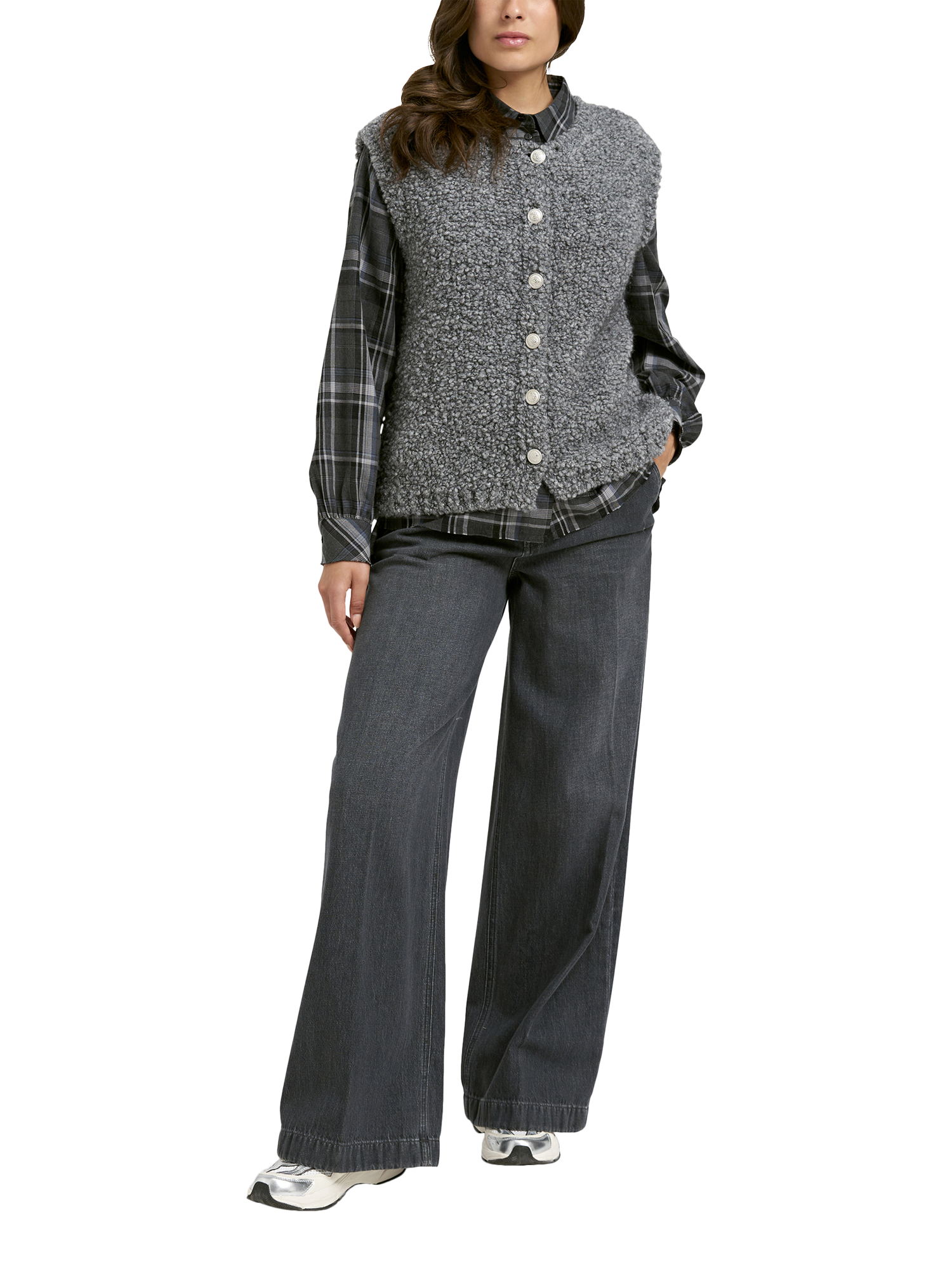 Product image 3 of 6, which shows Smith & Soul Boucle Knit Vest Top, Grey Melange, S-M