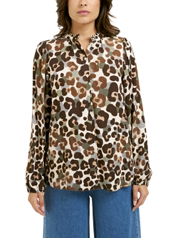 Smith & Soul Leoaprd Print Ruffle Neck Shirt, Multi, Multi