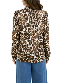 Smith & Soul Leoaprd Print Ruffle Neck Shirt, Multi - view 2, Multi