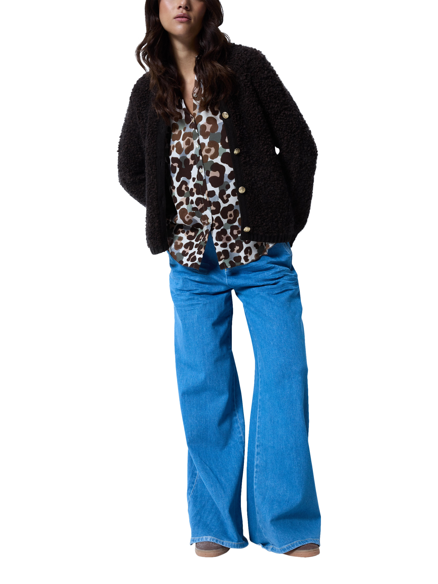 Product image 4 of 4, which shows Smith & Soul Leoaprd Print Ruffle Neck Shirt, Multi, XS