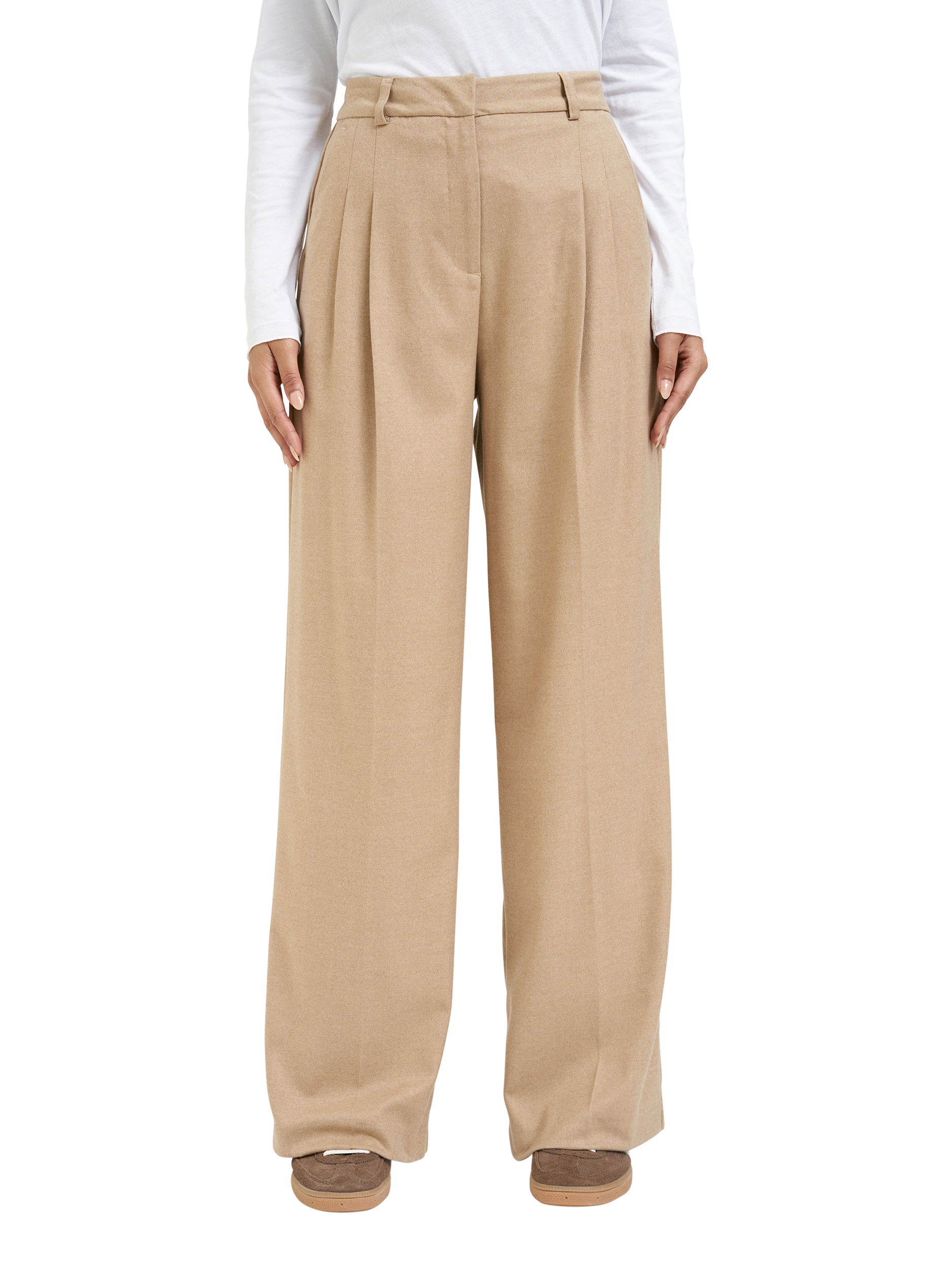 Product image 1 of 4, which shows Smith & Soul Double Pleat Wide Leg Trousers, Camel, XS
