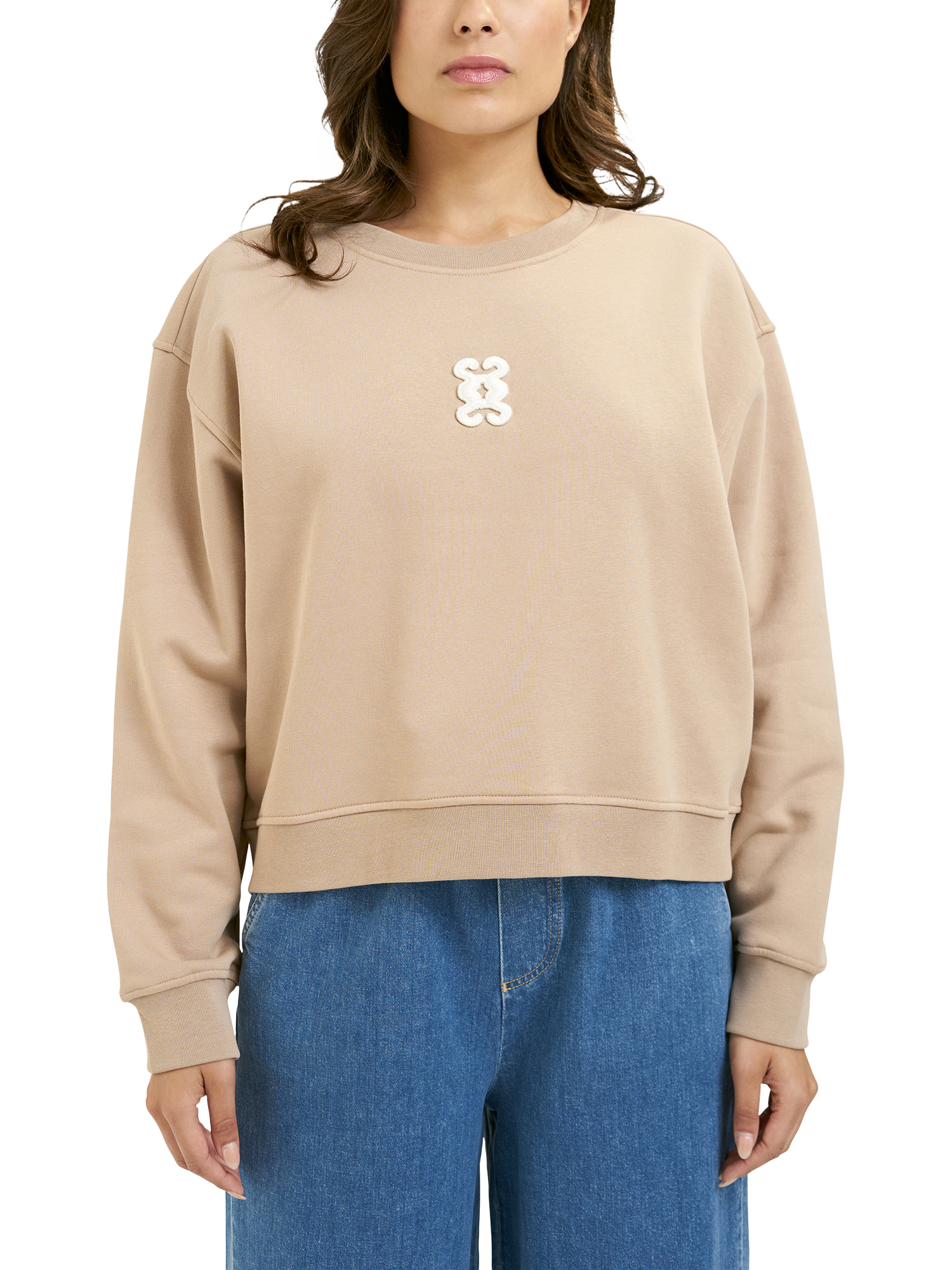 Product image 1 of 6, which shows Smith & Soul Badge Oversized Sweatshirt, Camel, XS