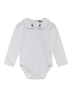 Trotters Baby Cotton Rich Peter Pan Collar Bodysuit, White, White
