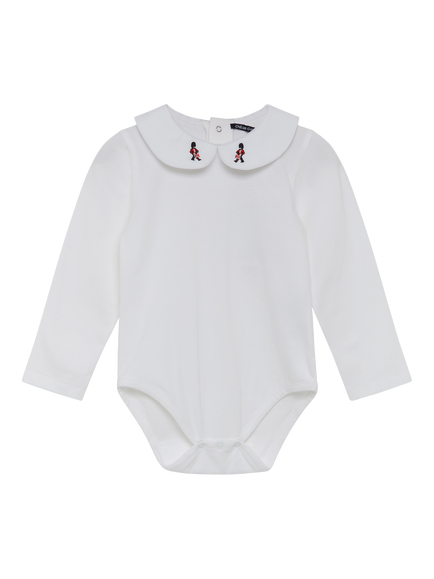 Trotters Baby Cotton Rich Peter Pan Collar Bodysuit, White, White