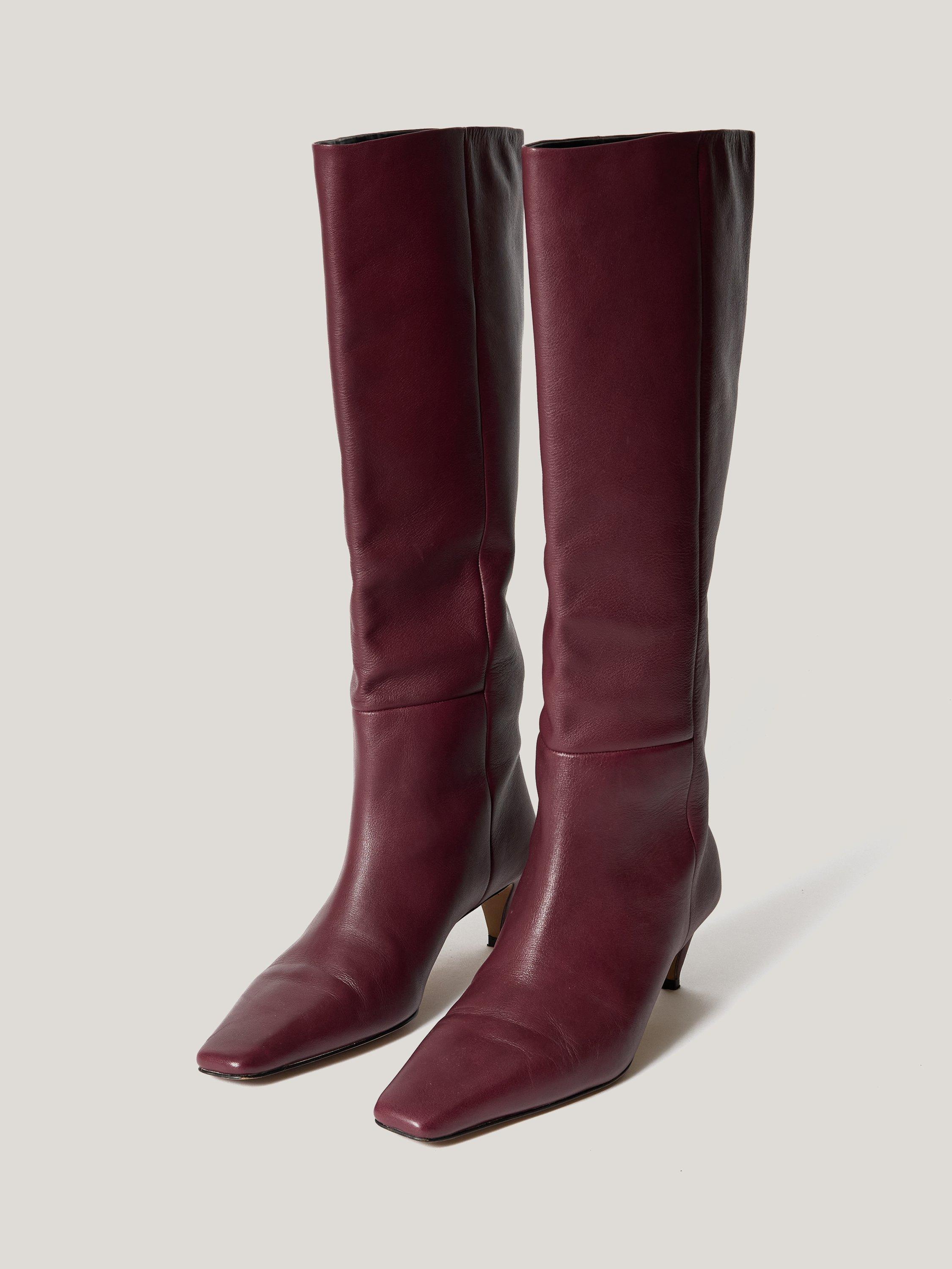 Product image 2 of 7, which shows Jigsaw Bobbi Leather Knee High Boots, Burgundy, EU36