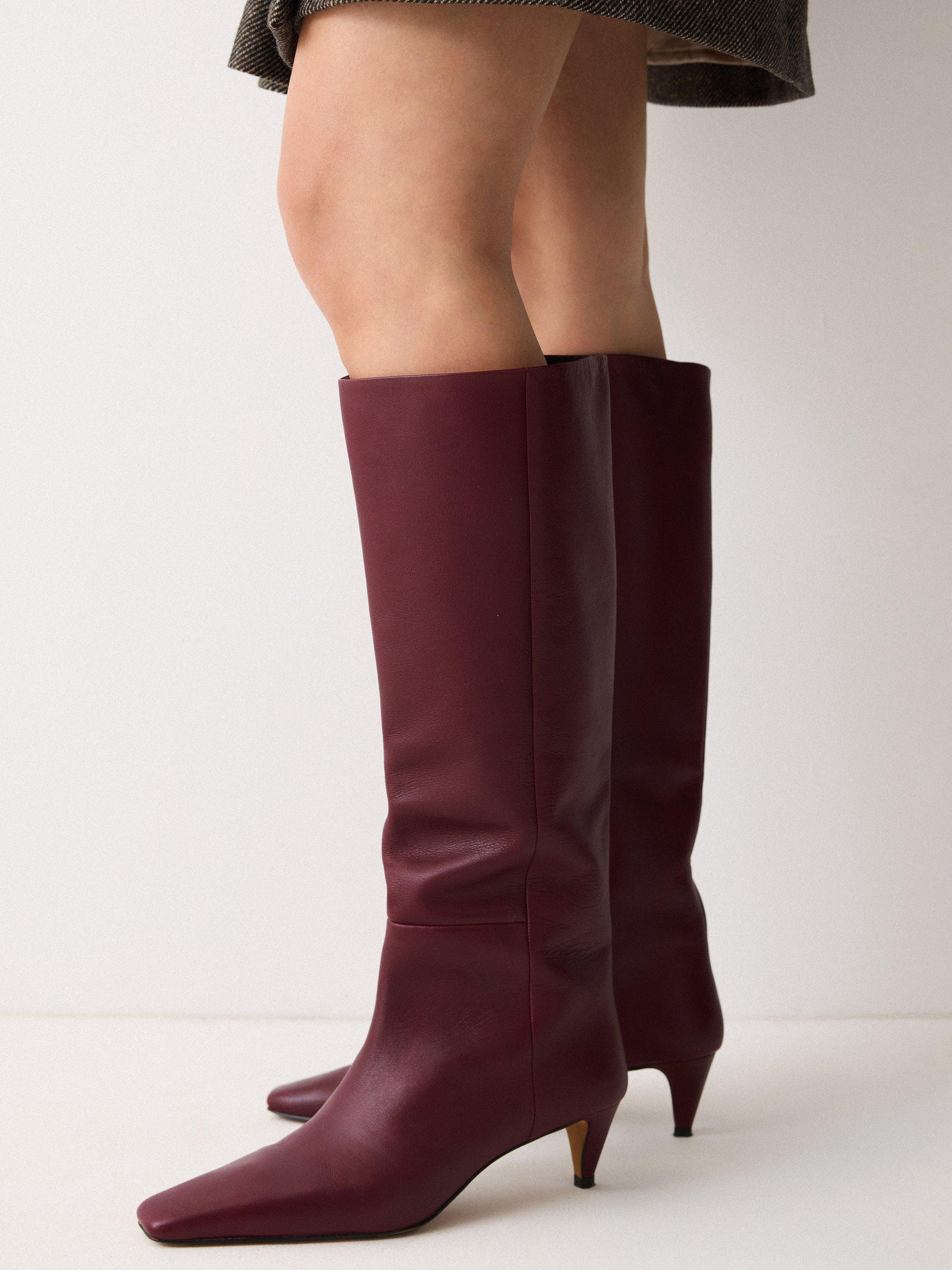 Product image 4 of 7, which shows Jigsaw Bobbi Leather Knee High Boots, Burgundy, EU36