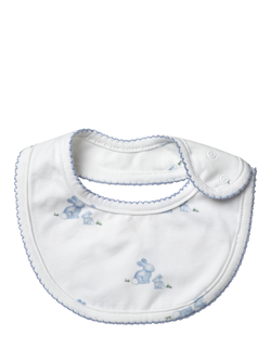 Trotters Baby Lapinou Cotton Bunny Bib, Pale Blue/White