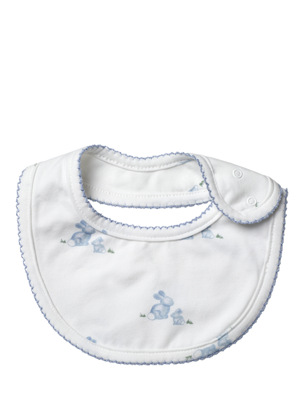 Trotters Baby Lapinou Cotton Bunny Bib, Pale Blue/White