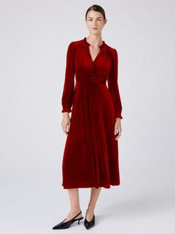Ghost Ivy Velvet Midi Dress, Red, Red