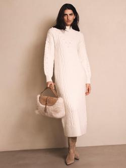 Mint Velvet Cable Knit Bobble Jumper Dress, Natural Cream, Natural Cream