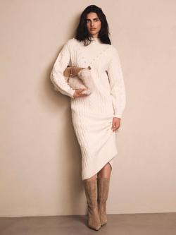 Mint Velvet Cable Knit Bobble Jumper Dress, Natural Cream - view 2, Natural Cream