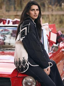 Mint Velvet Borg Fair Isle Quilted Jacket, Black, Black