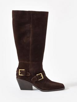 Mint Velvet Leah Suede Knee High Boots, Brown, Brown
