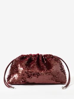 Mint Velvet Sequin Drawstring Bag, Red Burgundy, Red Burgundy