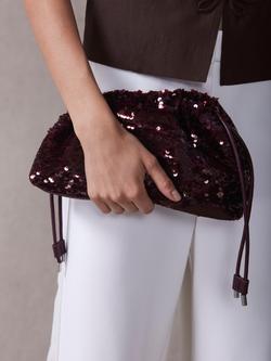 Mint Velvet Sequin Drawstring Bag, Red Burgundy - view 2, Red Burgundy