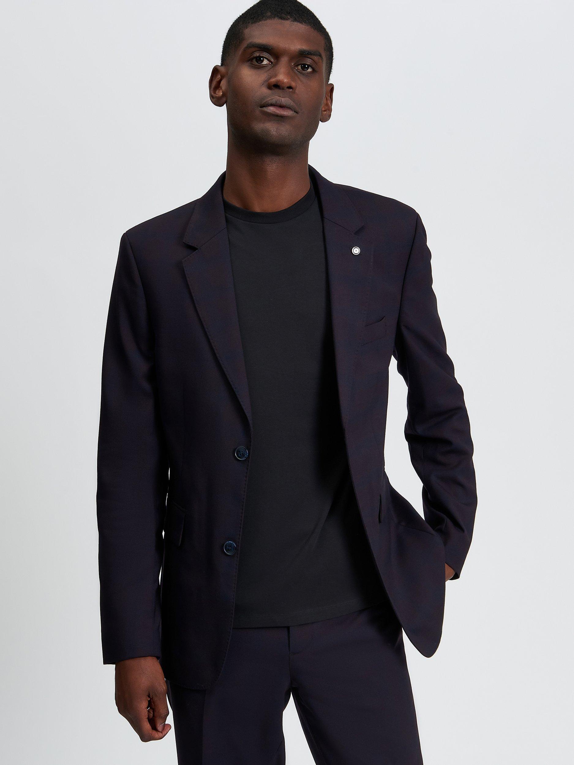 Product image 1 of 7, which shows Ben Sherman Wool Blend Ombre Check Twill Blazer, Dark Wine, 34R