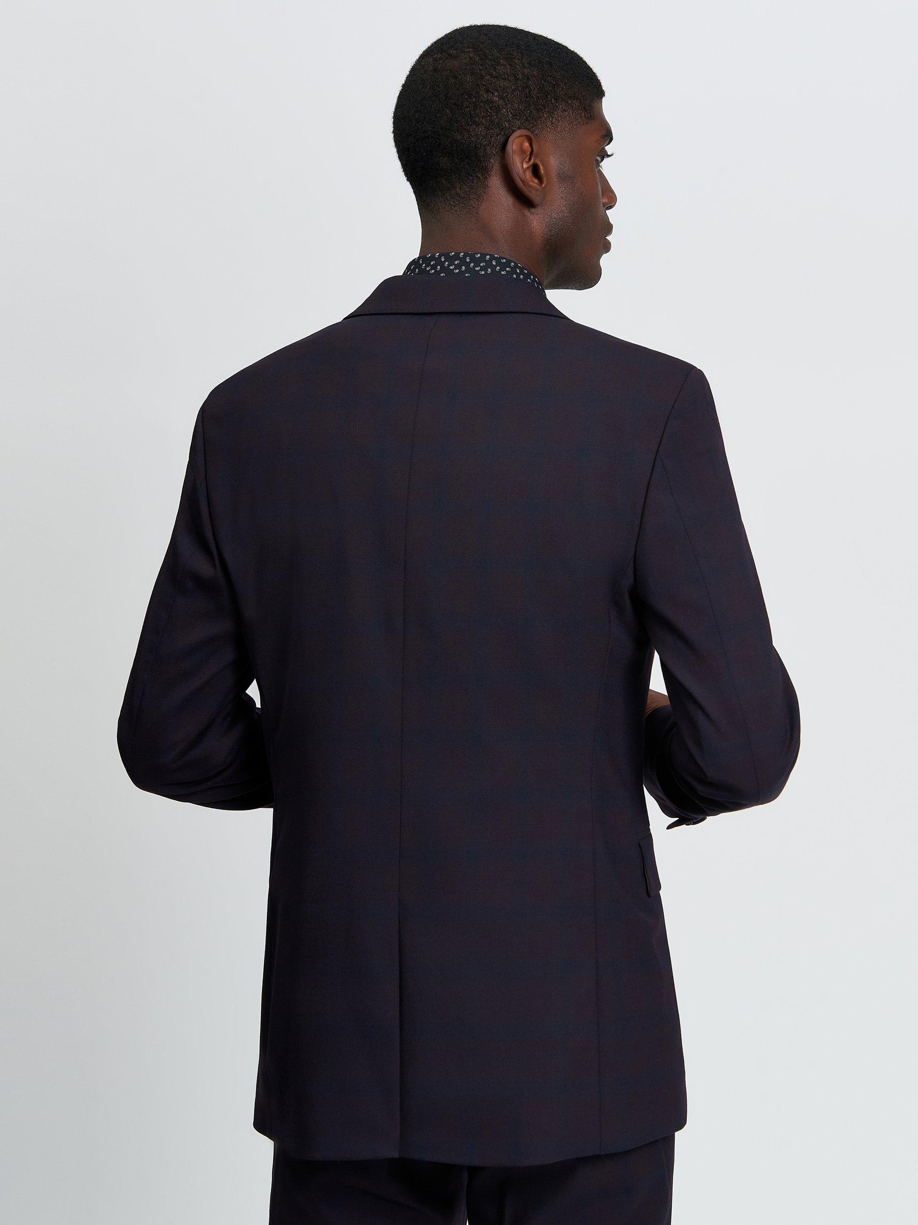 Product image 2 of 7, which shows Ben Sherman Wool Blend Ombre Check Twill Blazer, Dark Wine, 34R