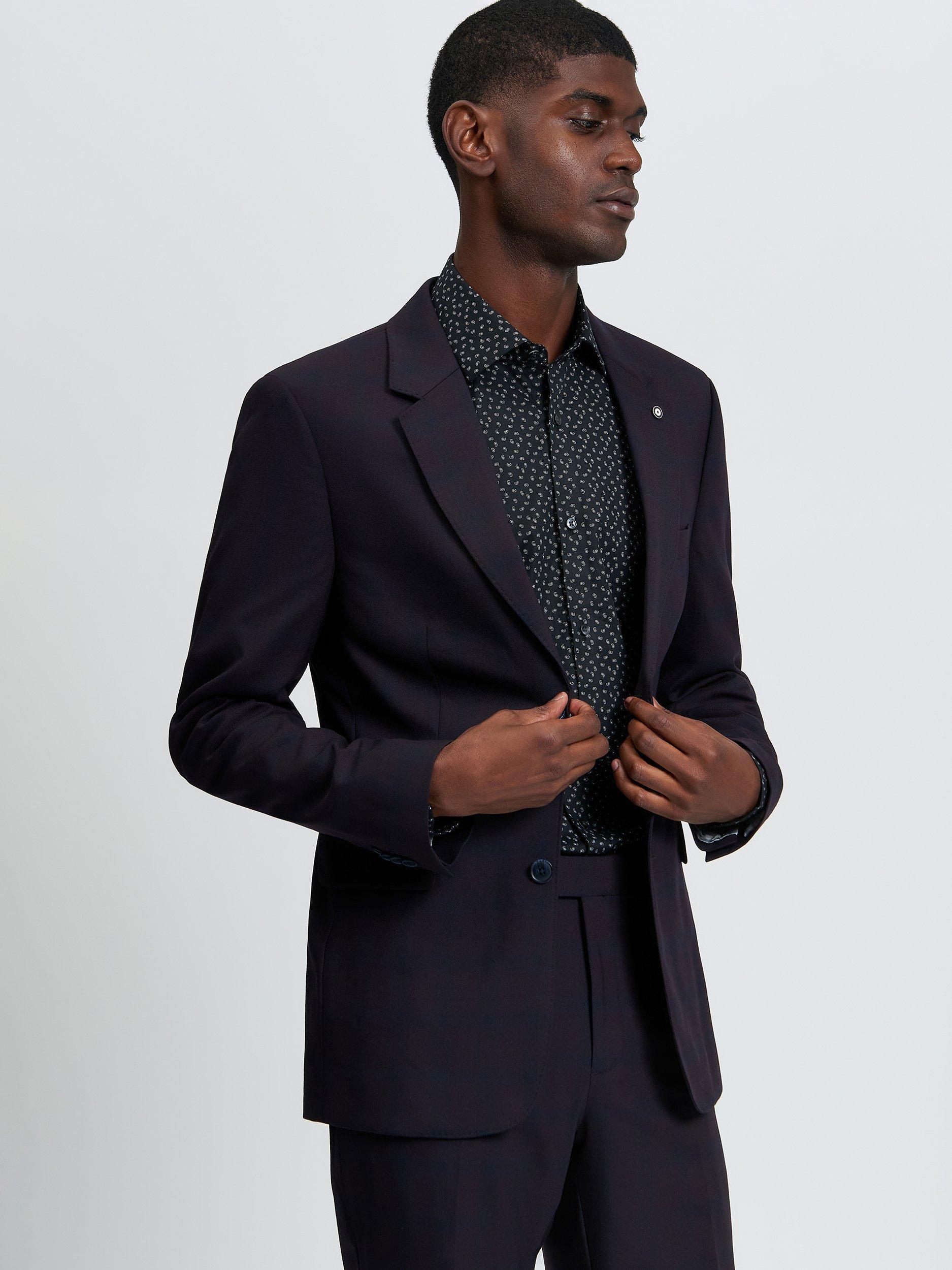 Product image 3 of 7, which shows Ben Sherman Wool Blend Ombre Check Twill Blazer, Dark Wine, 34R