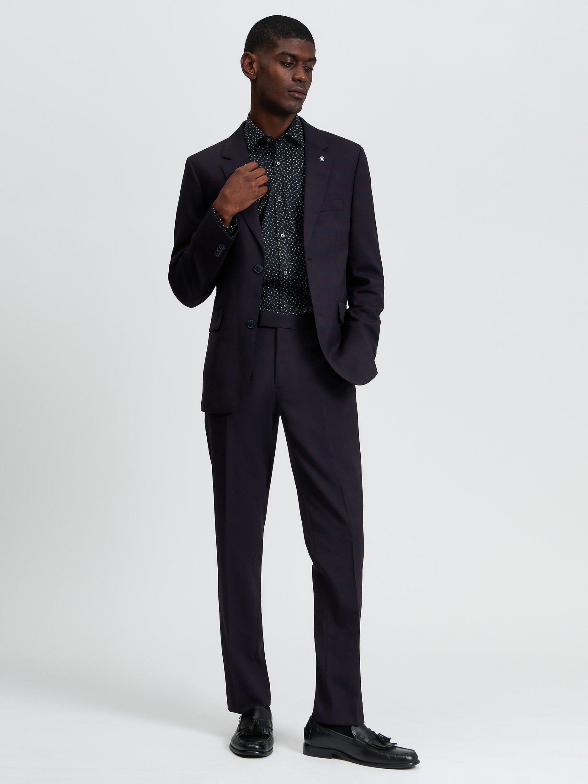 Product image 4 of 7, which shows Ben Sherman Wool Blend Ombre Check Twill Blazer, Dark Wine, 34R