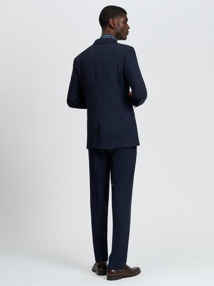 Ben Sherman Wool Blend Tonal Check Trousers, Navy - view 2, Navy