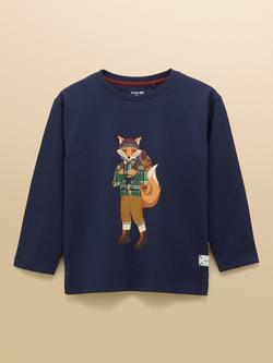 Joules Kids' Finlay Pure Cotton Long Sleeve Top, Navy, Navy