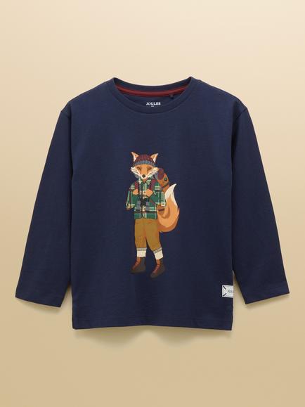 Joules Kids' Finlay Pure Cotton Long Sleeve Top, Navy, Navy