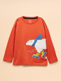 Joules Kids' Jack Cotton Long Sleeve Polar Bear Top, Orange, Orange