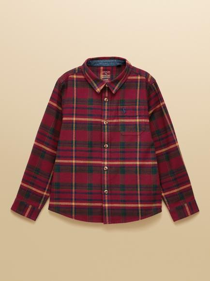 Joules Kids' Cotton Flannel Long Sleeved Checked Shirt, Burgundy, Burgundy
