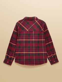 Joules Kids' Cotton Flannel Long Sleeved Checked Shirt, Burgundy - view 2, Burgundy