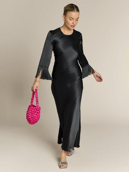 Rewritten Dolly Fringe Cuff Dress, Black, Black