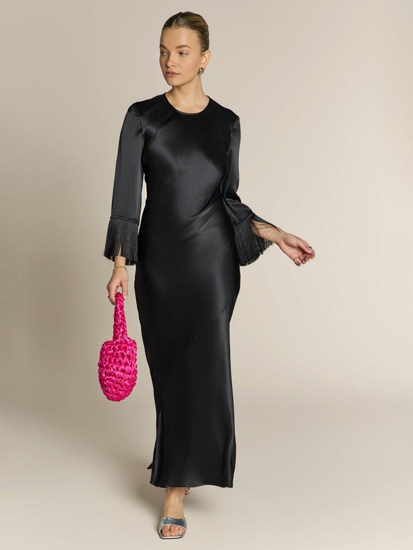 Product image 4 of 10, which shows Rewritten Dolly Fringe Cuff Dress, Black, 8