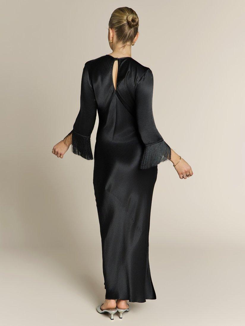 Product image 6 of 10, which shows Rewritten Dolly Fringe Cuff Dress, Black, 8