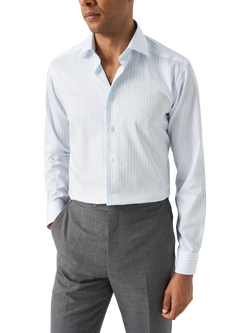 Eton Cotton Twill Regular Fit Stripe Wrinkle-Resistant Shirt, Light Blue, Light Blue