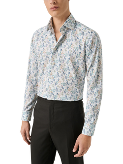 Eton Cotton Twill Regular Fit Floral Wrinkle-Resistant Shirt, Mid Blue, Mid Blue