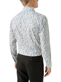 Eton Cotton Twill Regular Fit Floral Wrinkle-Resistant Shirt, Mid Blue - view 2, Mid Blue