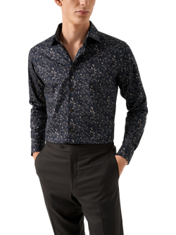 Eton Cotton Twill Wrinkle-Free Regular Fit Floral Shirt, Brown, Brown