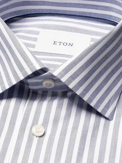 Eton Cotton Twill Regular Fit Stripe Wrinkle-Resistant Shirt, Dark Blue - view 2, Dark Blue