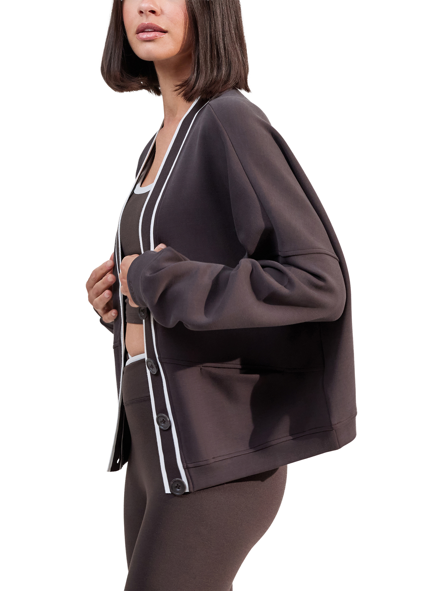 Product image 4 of 4, which shows Lovall Everyday Cardigan, Black Coffee, 6