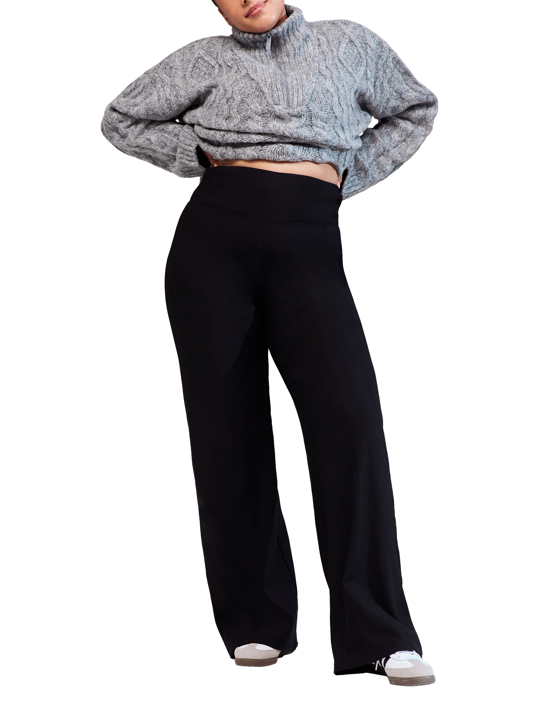 Product image 1 of 5, which shows Lovall Winter Wide Leg Trousers, Black, 6