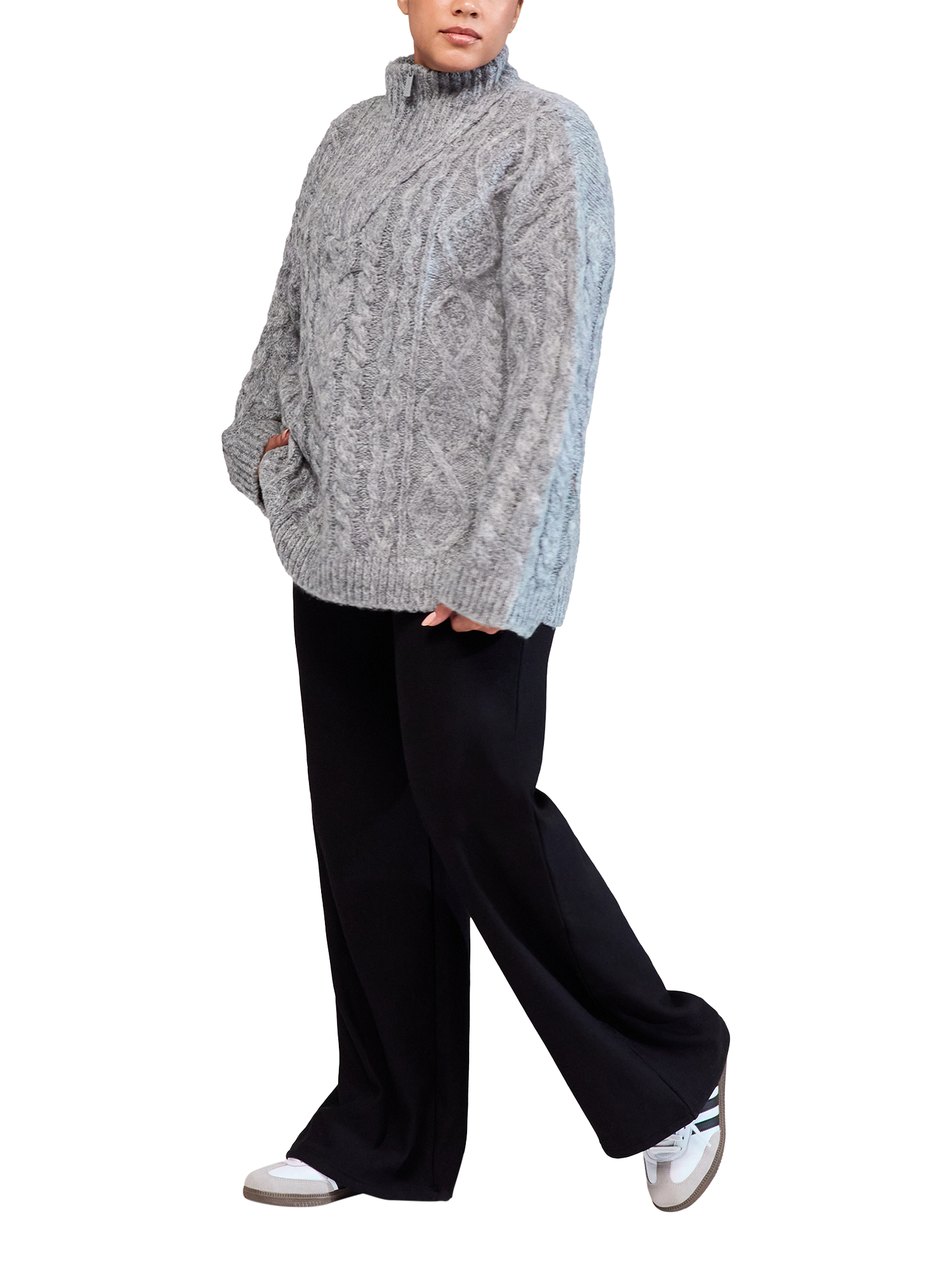 Product image 2 of 5, which shows Lovall Winter Wide Leg Trousers, Black, 6