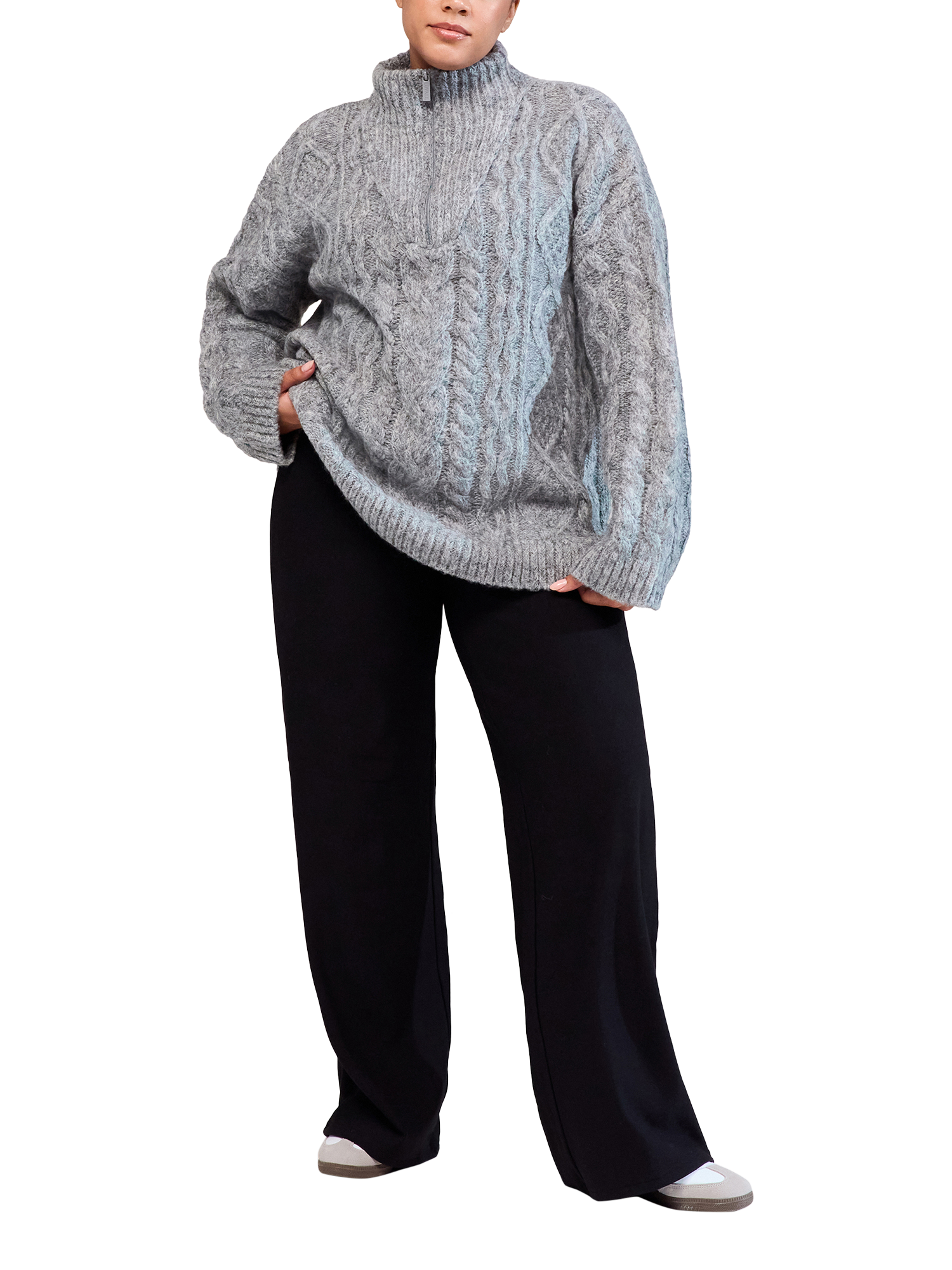 Product image 3 of 5, which shows Lovall Winter Wide Leg Trousers, Black, 6